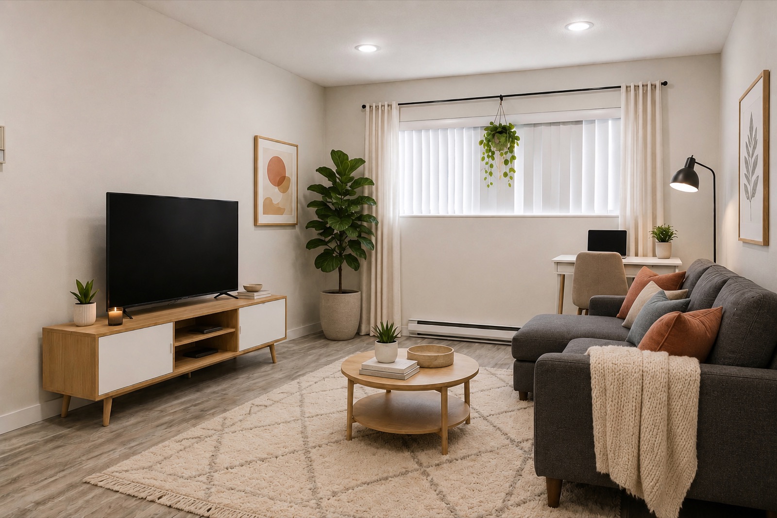 Living room in a garden-level 2-bedroom at 197 Calumet St, Unit 3