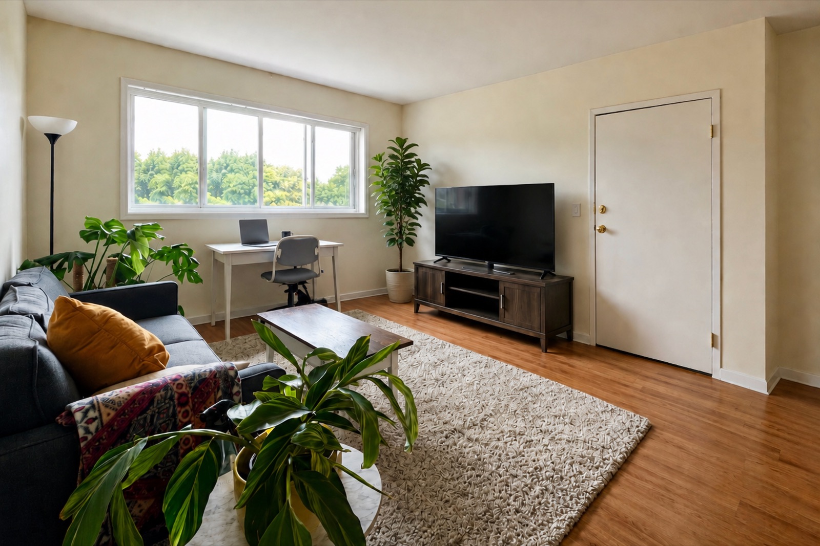 Sunny living room with treetop views at 197 Calumet St, Unit 14